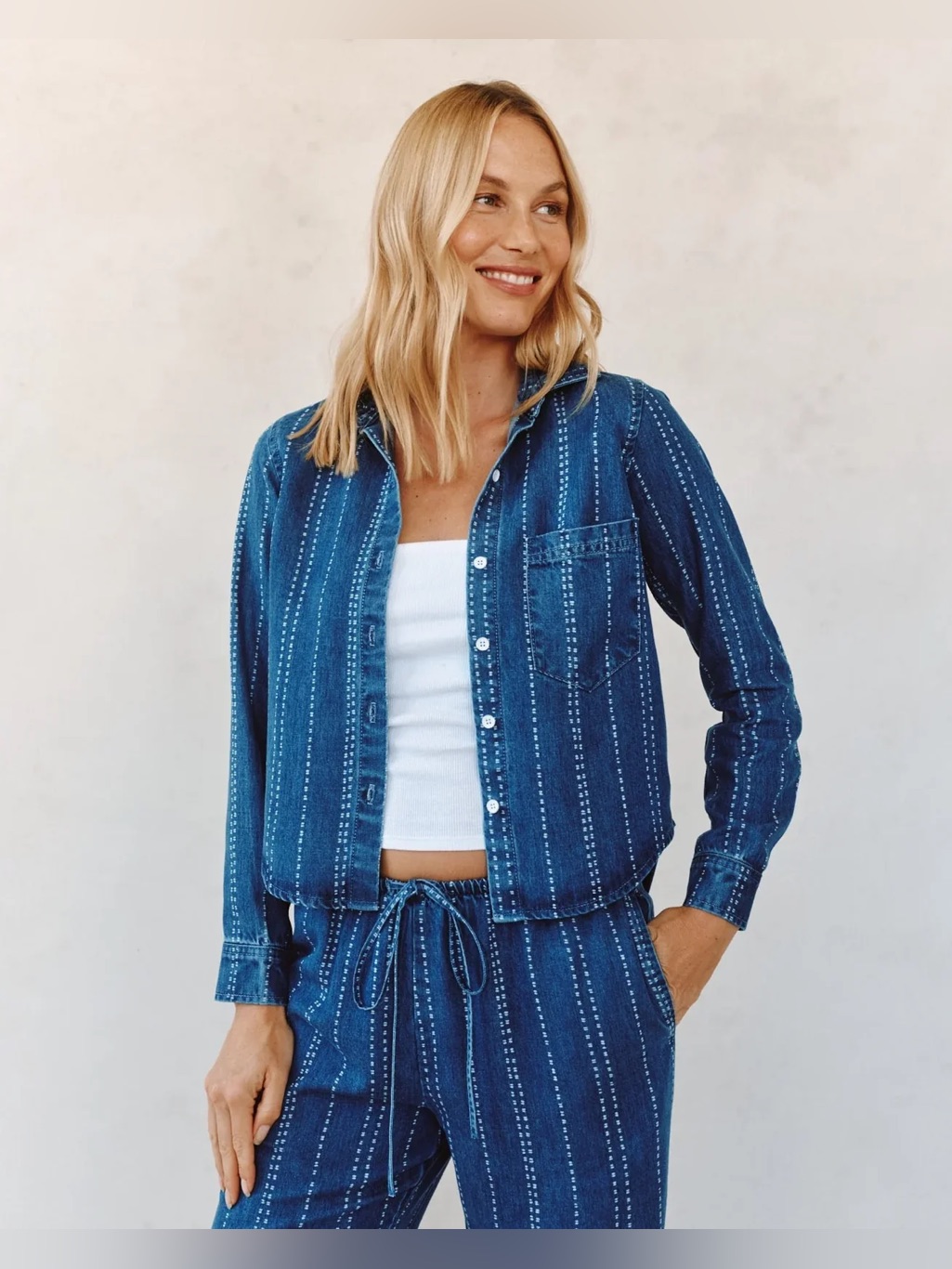 Bella Dahl Cropped Denim Shirt | Indigo Stripe